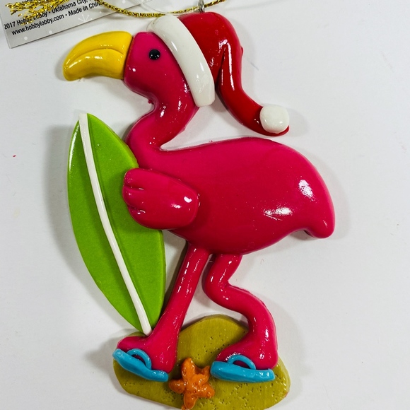 COPY - At The Beach Christmas Ornament Flamingo With Surf - Picture 2 of 5